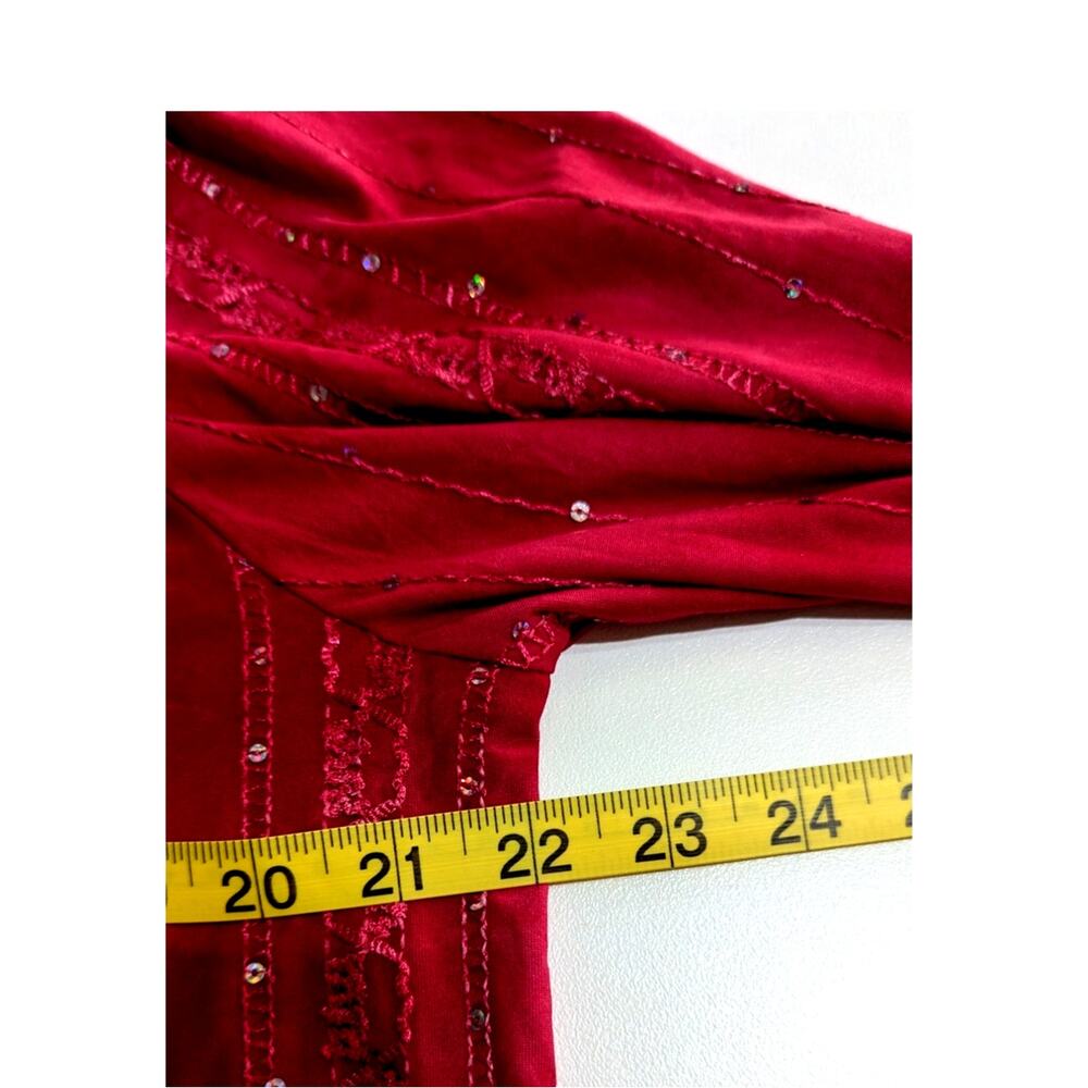 Ava & Grace 1X Boho Embellished Tunic Red Sequin Embroidered Tab Sleeve - Picture 7 of 9